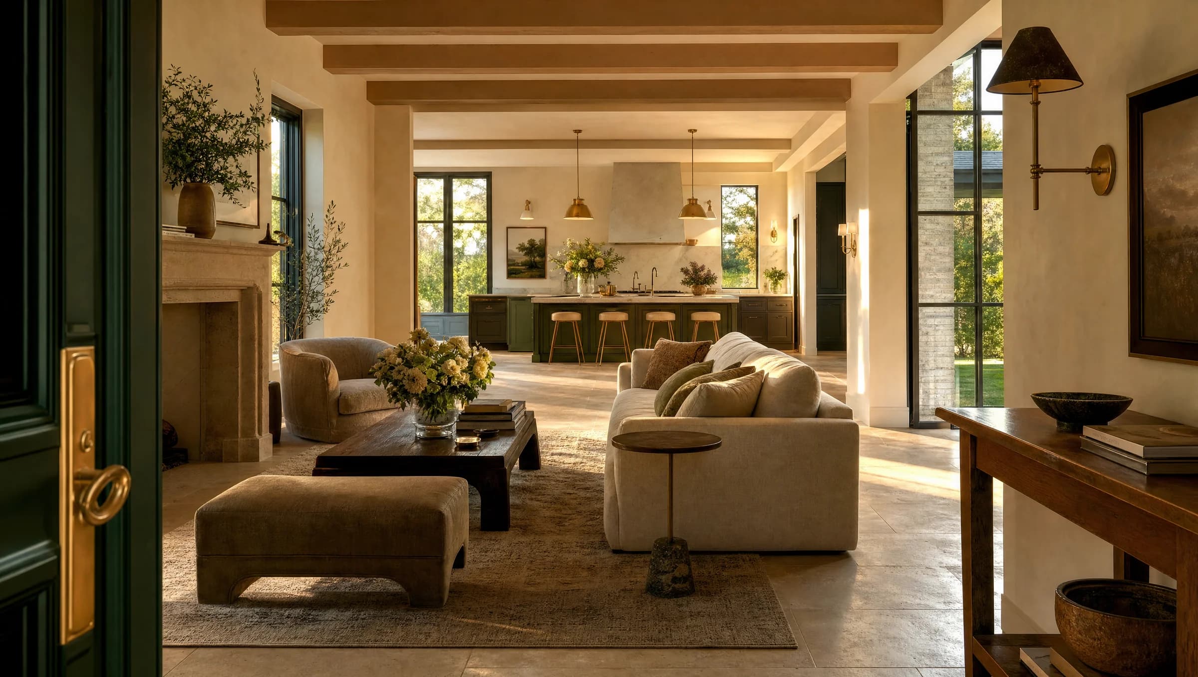 Concept interior — a sunlit great room, the kind of everyday space that makes a relocating family feel instantly at home