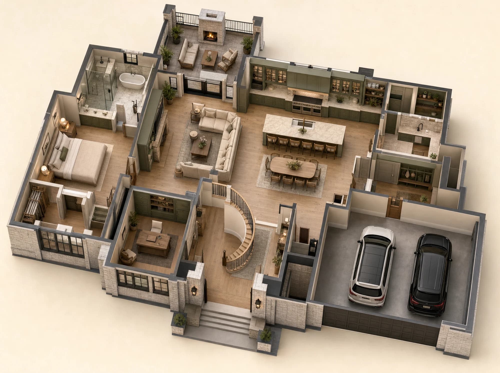 3D isometric model of the home with clickable room markers