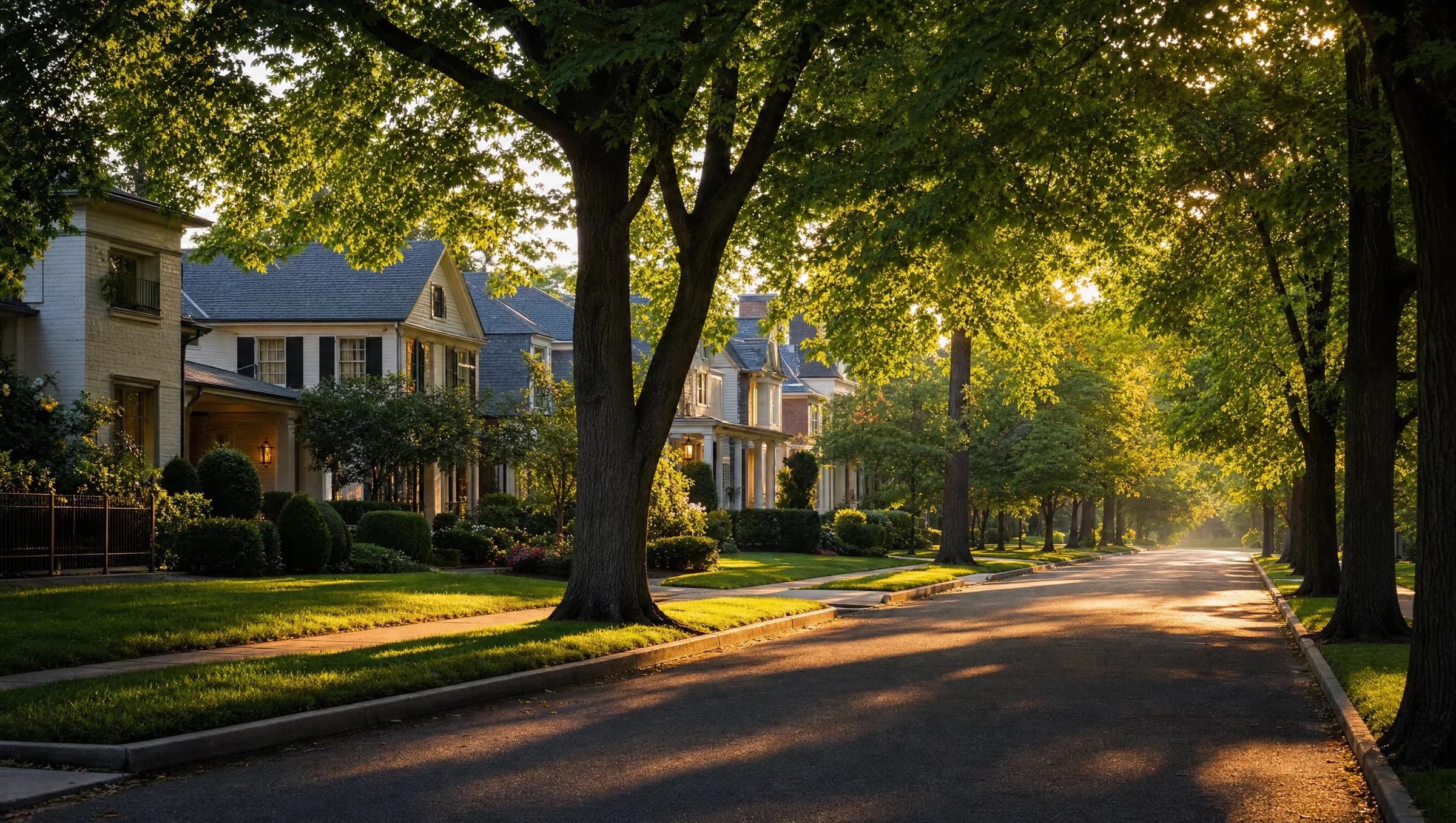 A quiet, tree-lined residential street