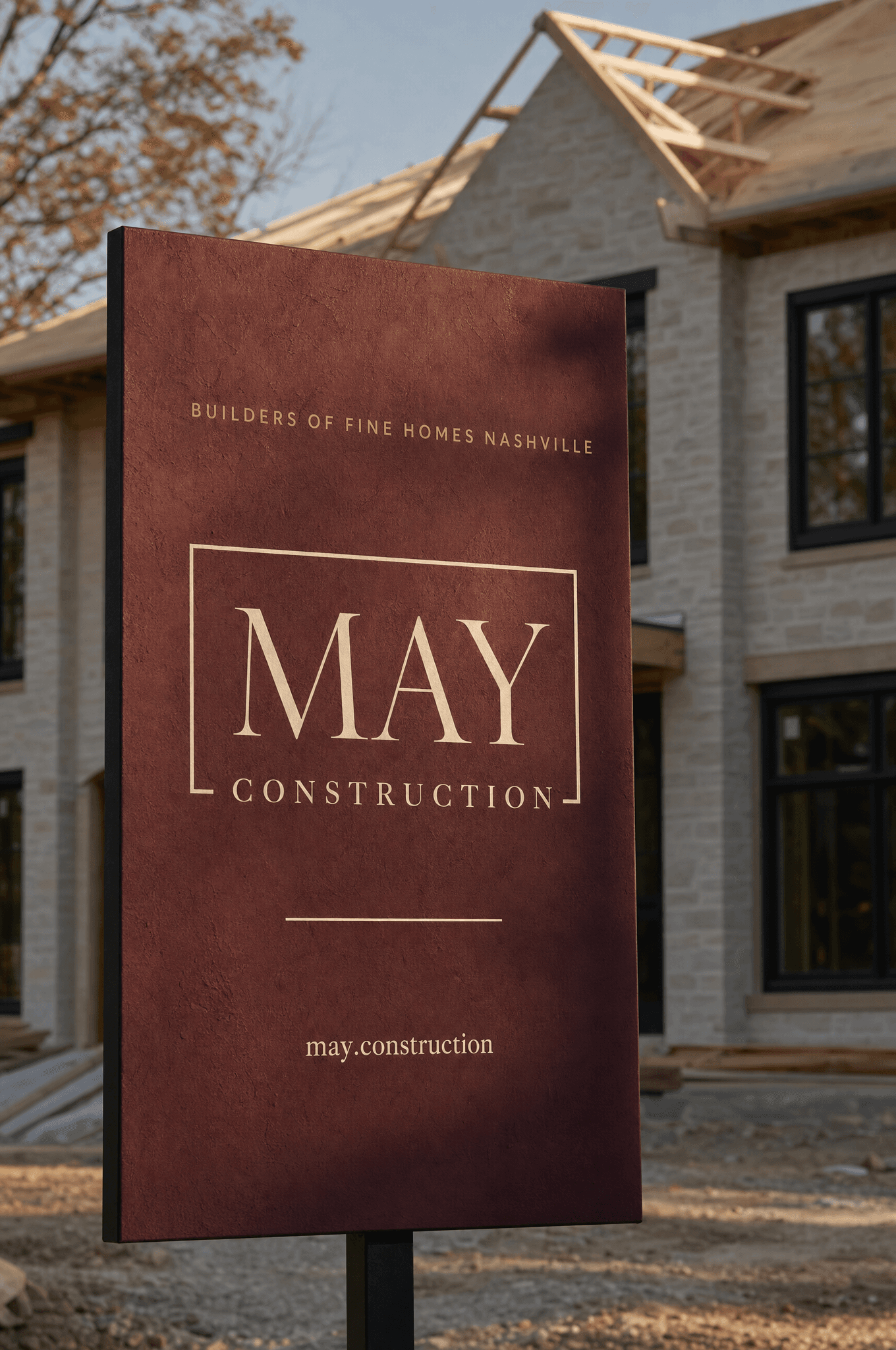 A May Construction acquisition sign staged in context on a Nashville lot